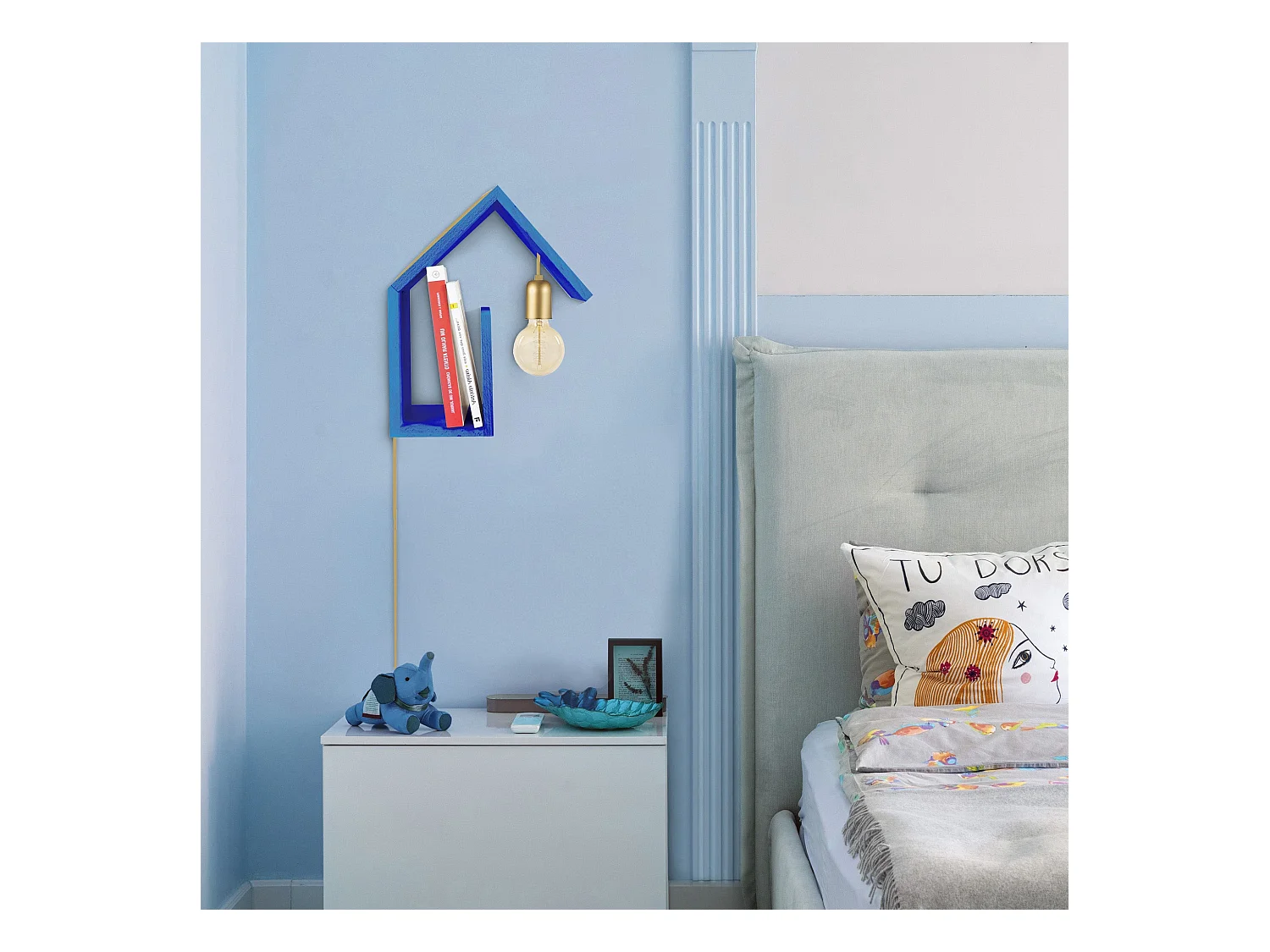 Applique TOSEL ,bois,Bleu, H36xD15xP 29cm