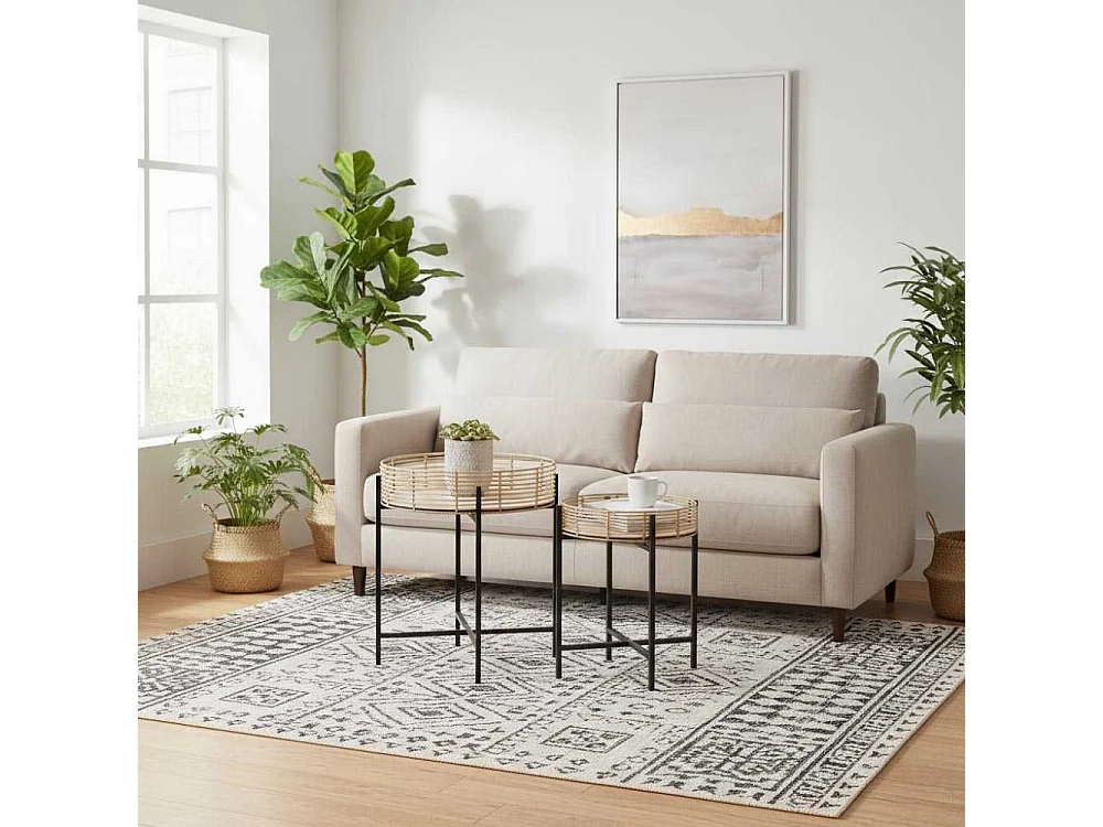 Table d'appoint métal et imitation rotin (Lot de 2)