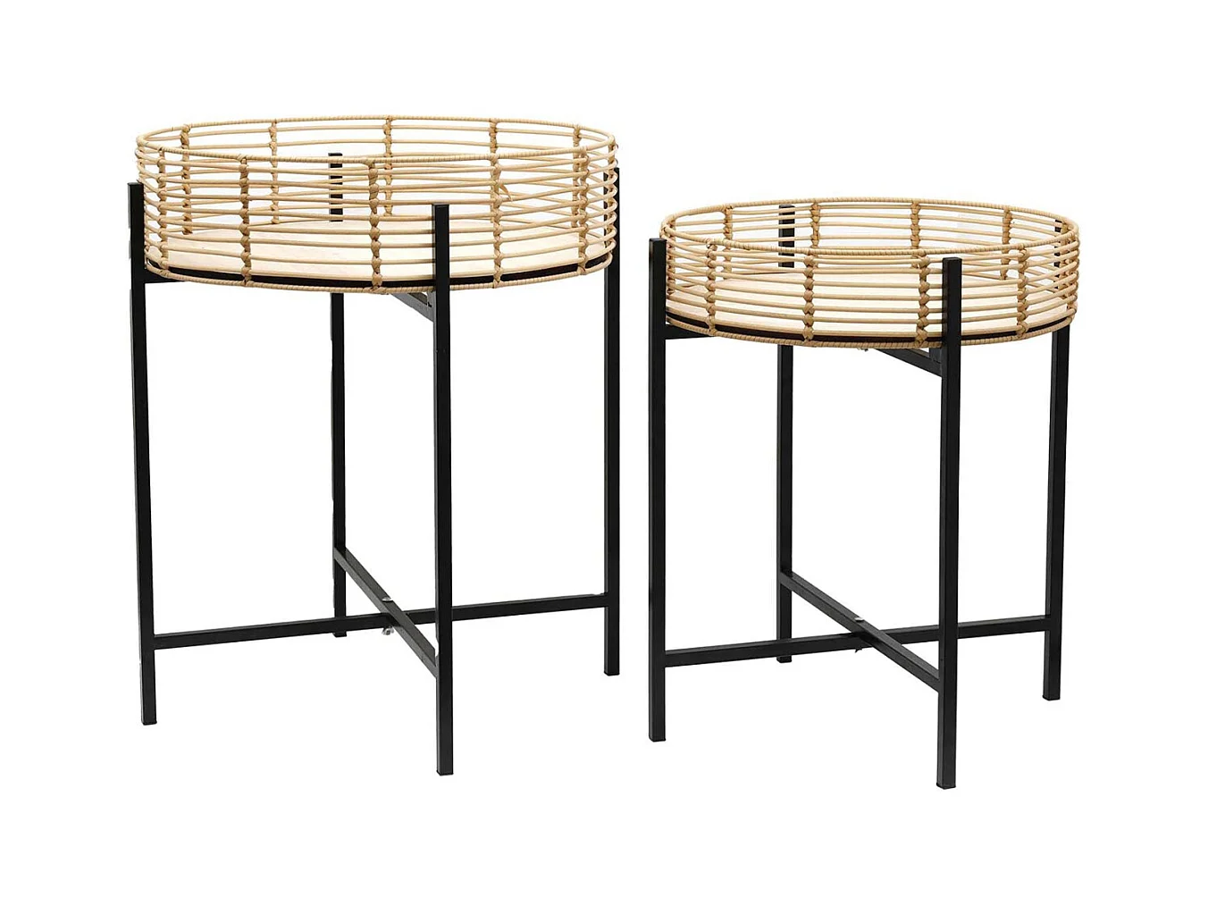 Table d'appoint métal et imitation rotin (Lot de 2)