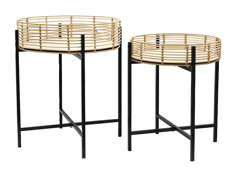 Table d'appoint métal et imitation rotin (Lot de 2)
