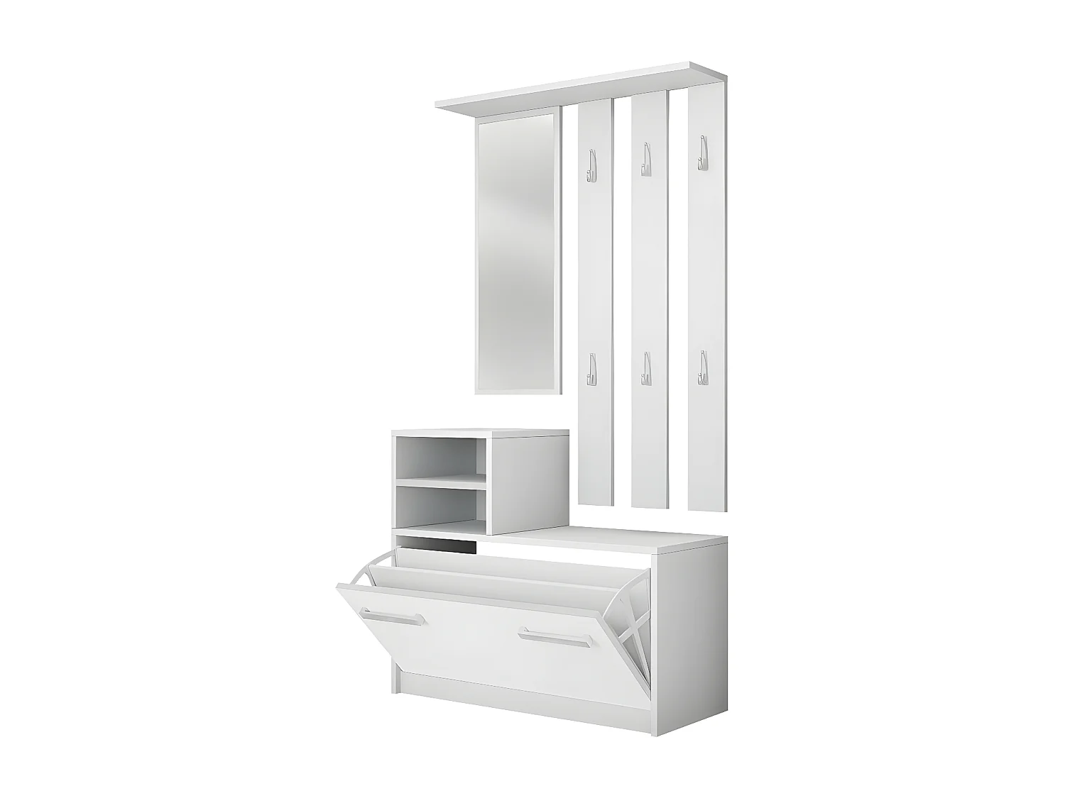 Meuble d'entrée Mandeville 100, Miroir, Blanc, Stratifié, À poser|À suspendre