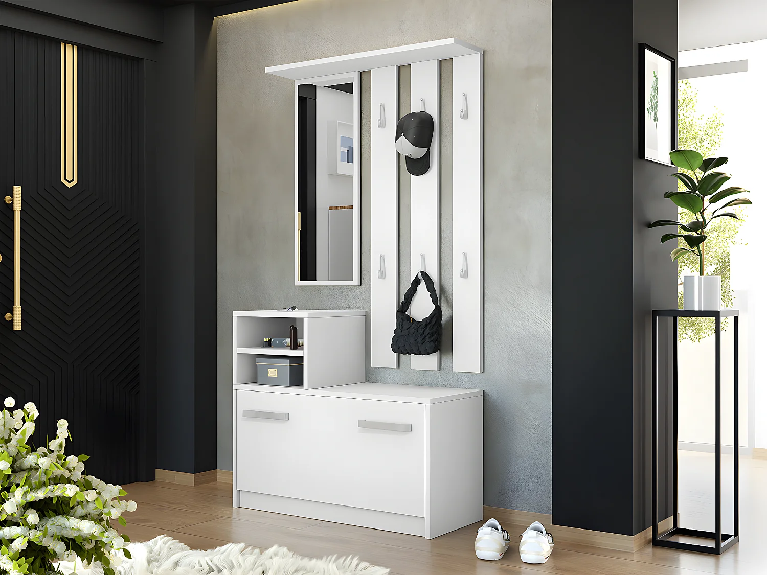 Meuble d'entrée Mandeville 100, Disponible, Blanc, Stratifié, Murale|À poser