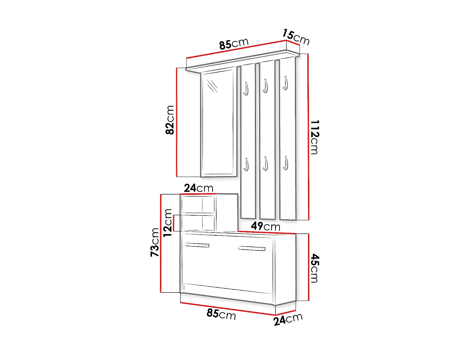 Meuble d'entrée Mandeville 100, Disponible, Blanc, Stratifié, Murale|À poser