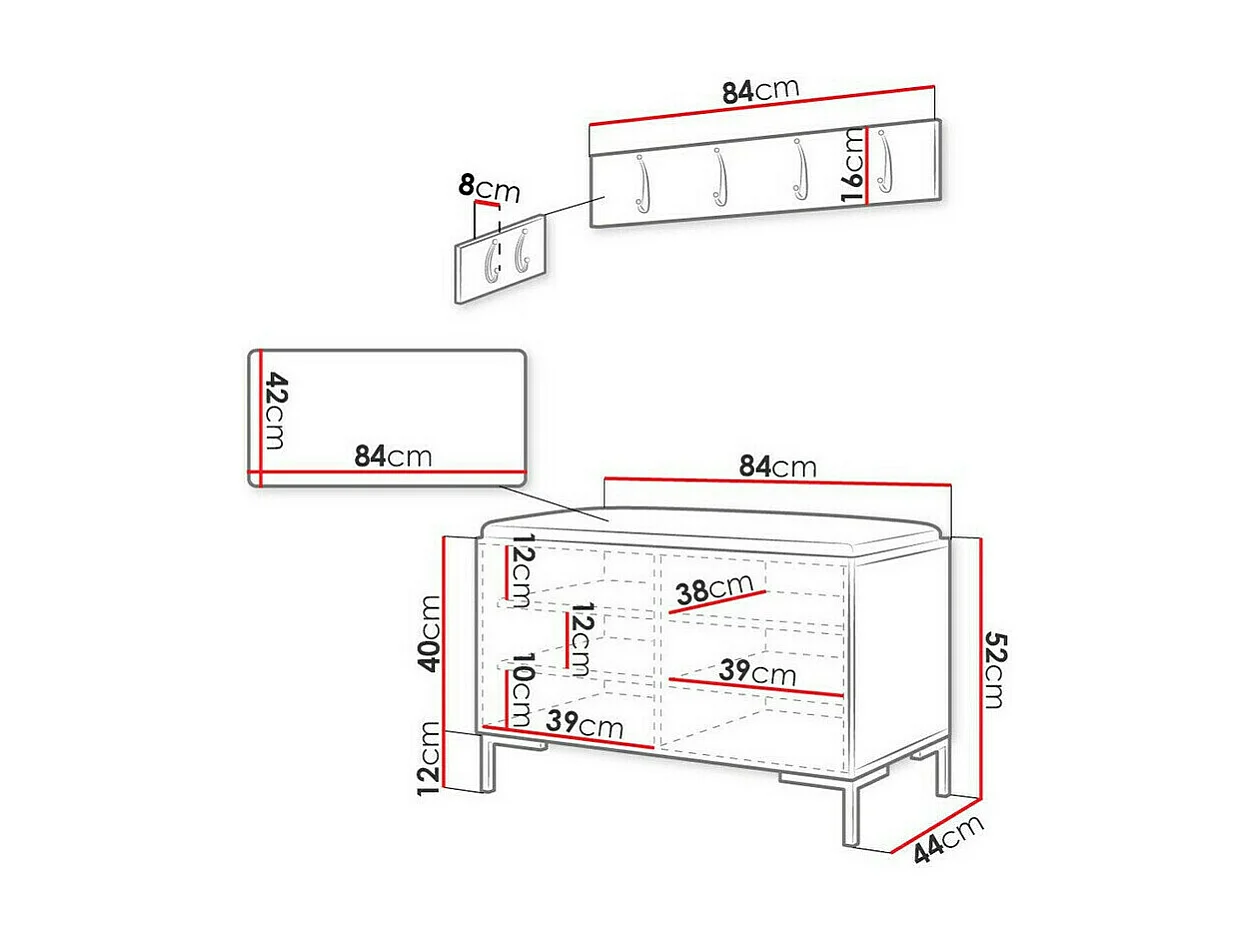 Conjunto pasillo Hartford F108, 84x44cm, Craft roble, Aglomerado laminado|Tapiz
