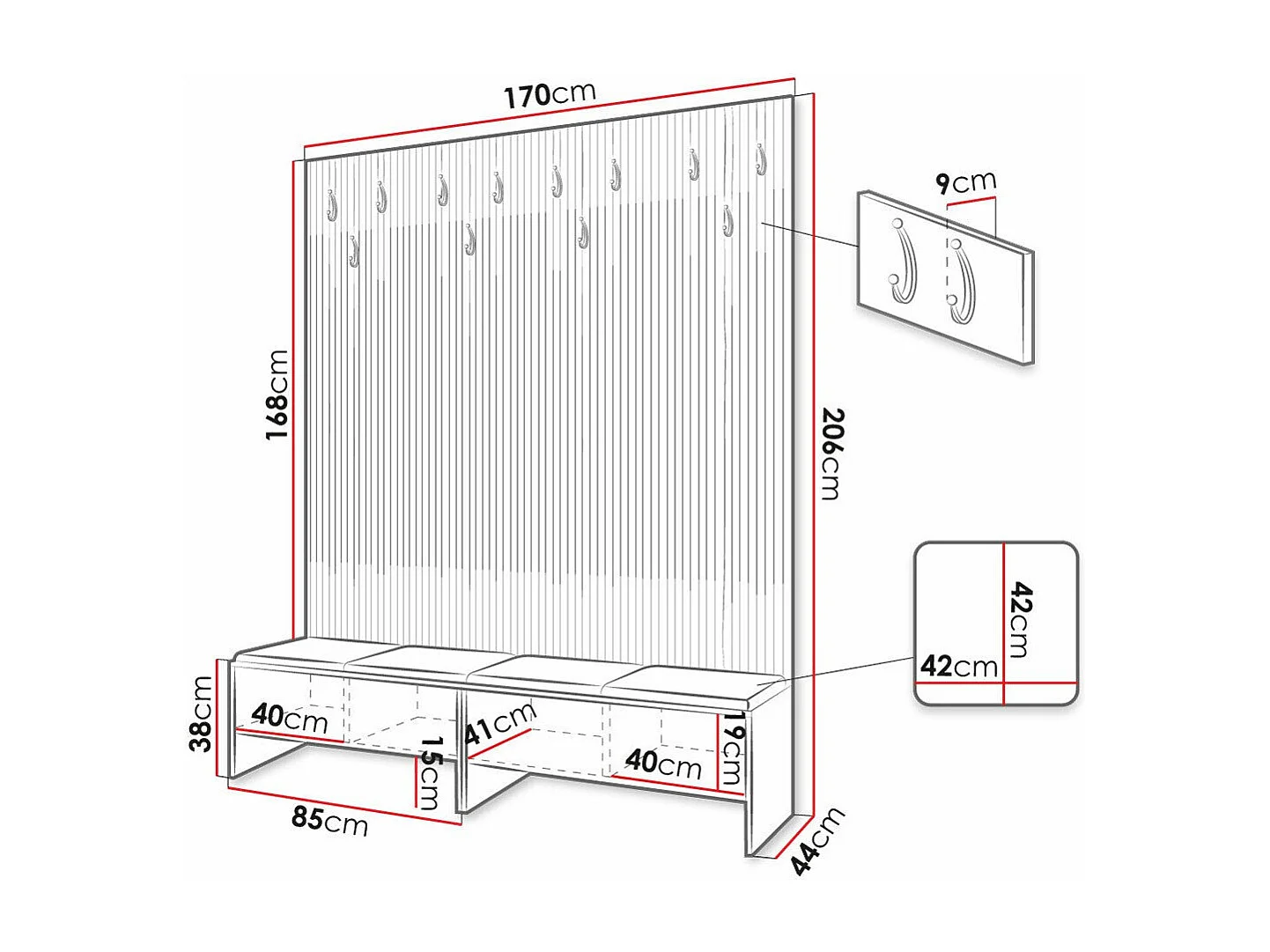 Conjunto pasillo Hartford 485, 206x170x44cm, Tapiz|Aglomerado laminado, Colocada