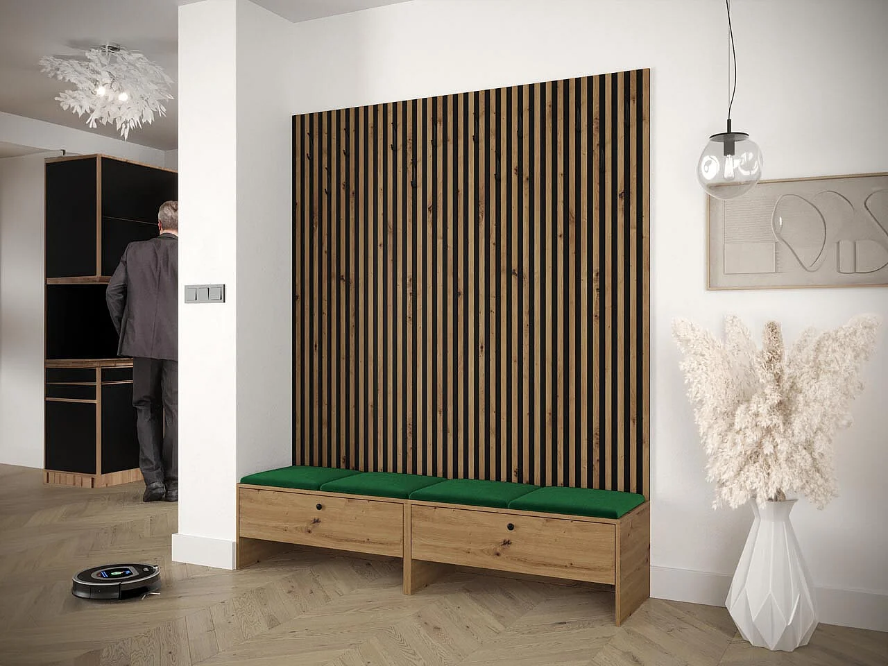 Meuble d'entrée Hartford 485, 206x170x44cm, Stratifié|Tissu, À poser