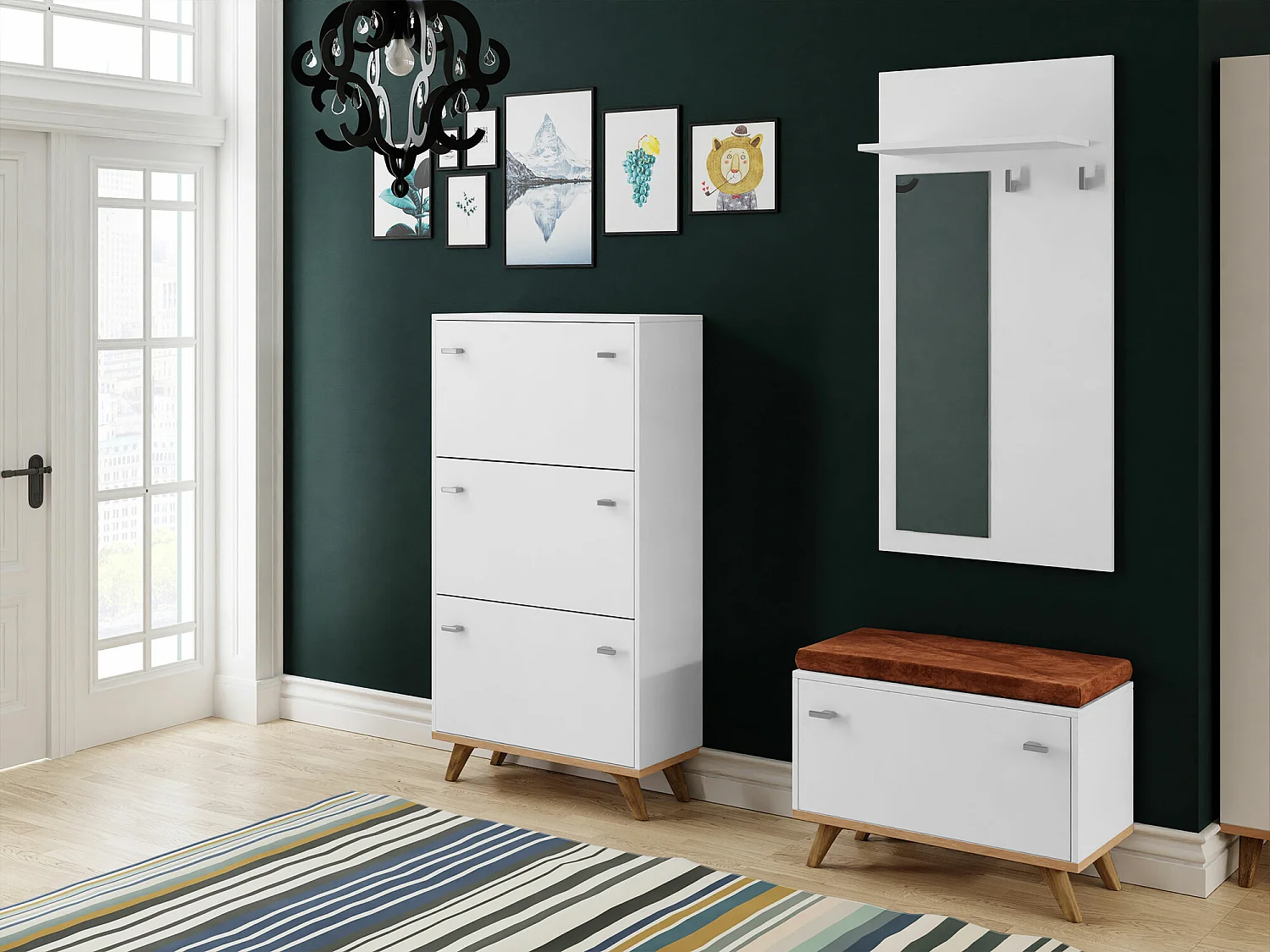 Meuble d'entrée Levtena 106, Disponible, Chêne doré artisanal|Blanc, Stratifié