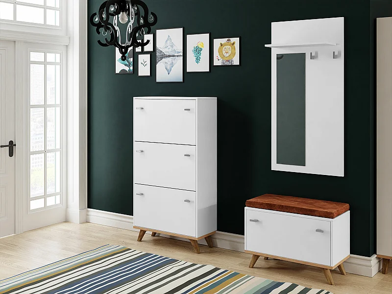 Meuble d'entrée Levtena 106, Disponible, Chêne doré artisanal|Blanc, Stratifié