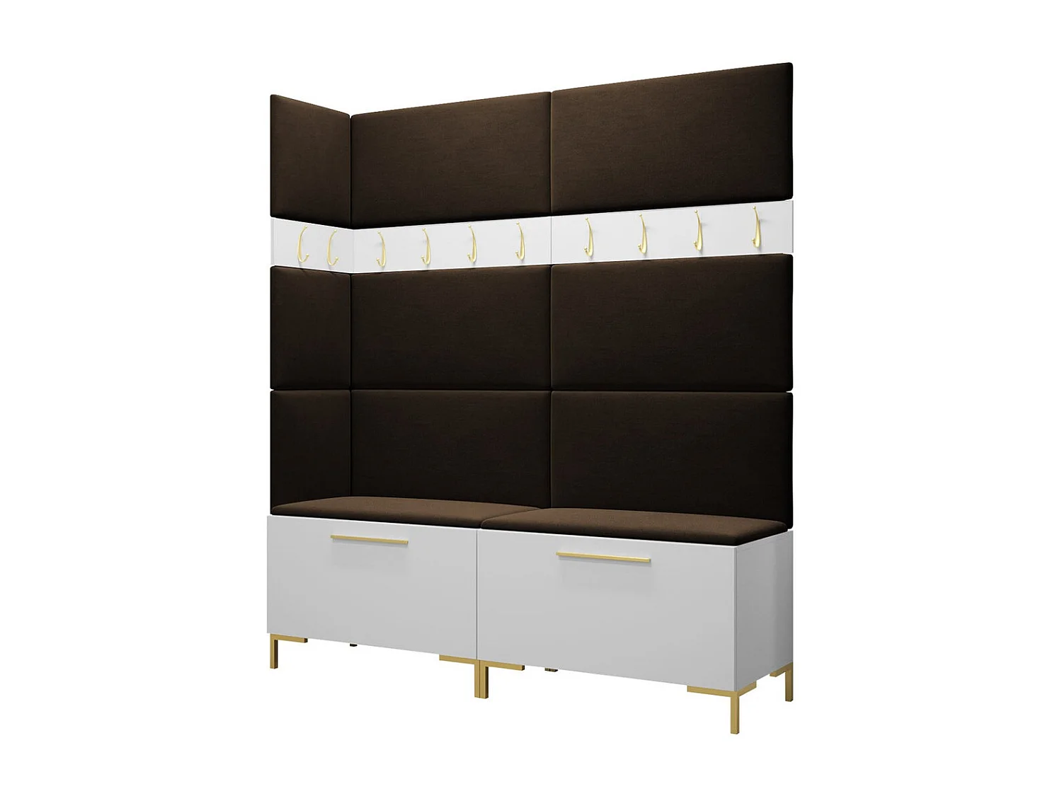 Meuble d'entrée Tivsoa 104, 196x168x46cm, Blanc|Brun foncé, Tissu|Stratifié