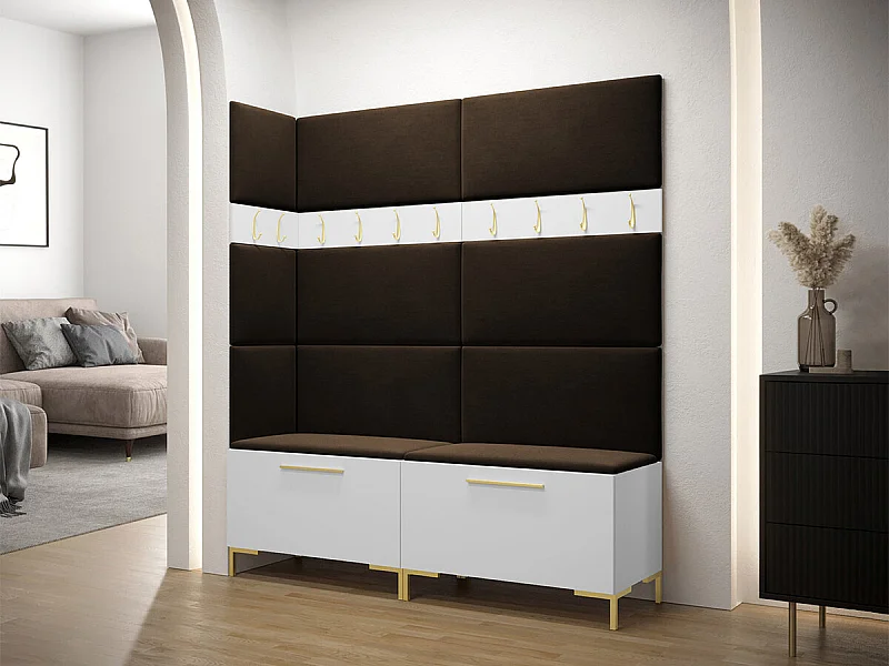 Meuble d'entrée Tivsoa 104, 196x168x46cm, Brun foncé|Blanc, Tissu|Stratifié