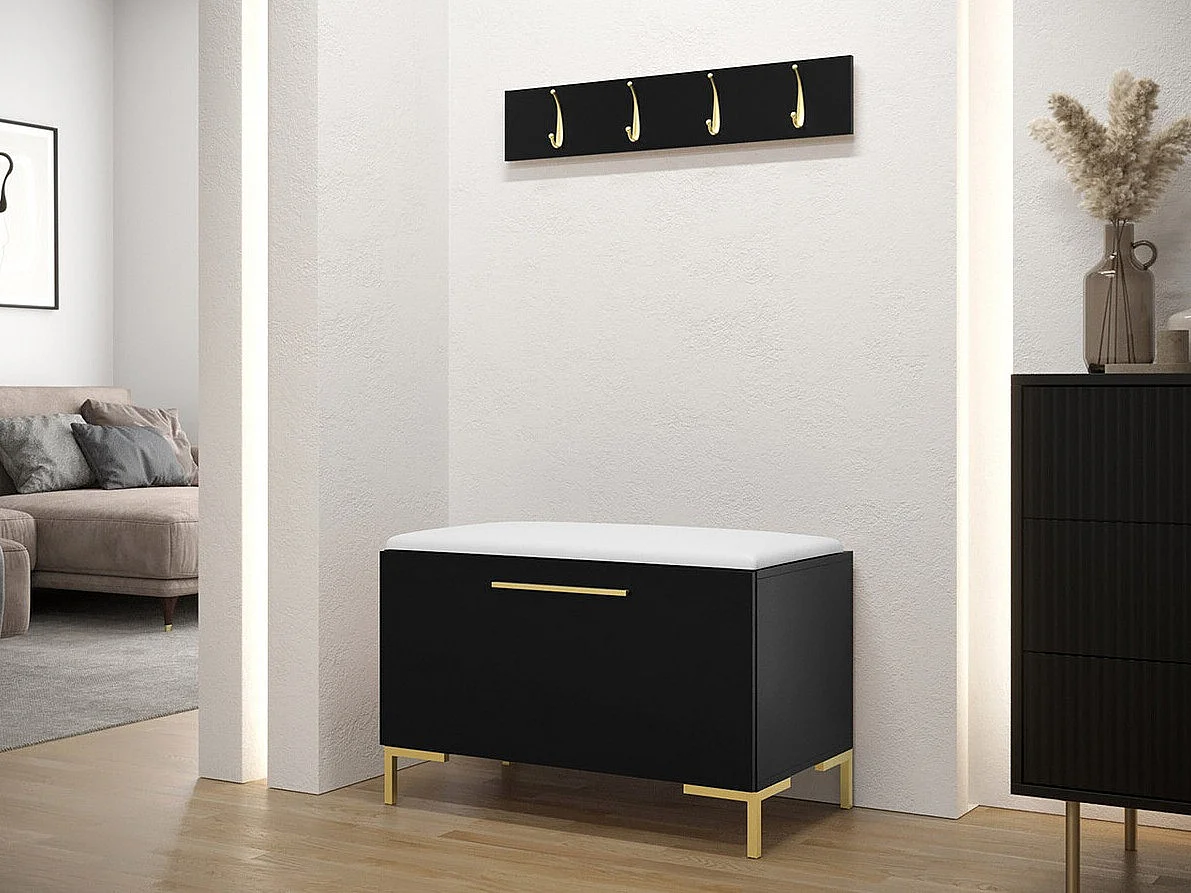 Set mobili da ingresso Hartford F108, 84x44cm, Nero, Truciolare laminato|Eco pelle