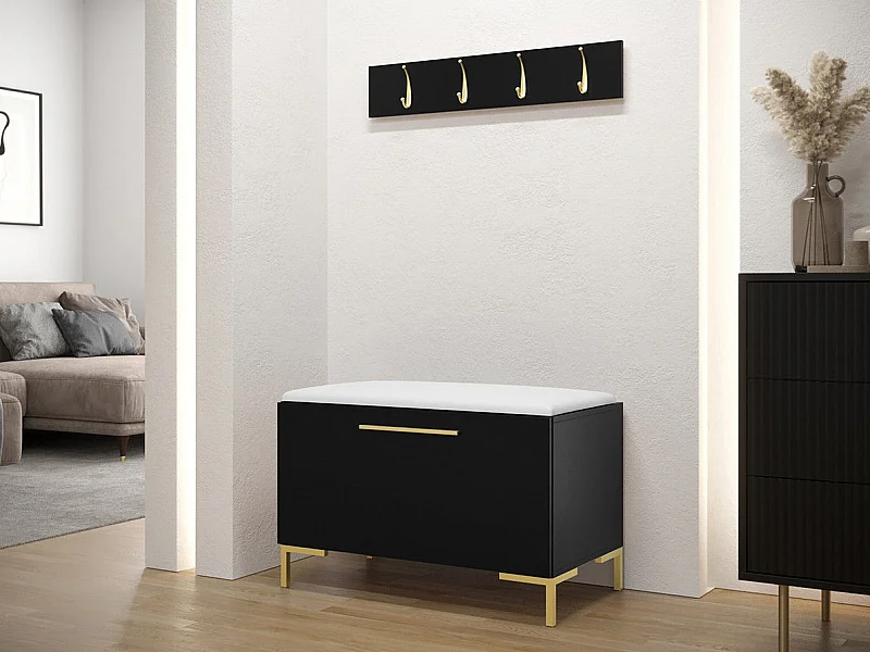 Set mobili da ingresso Hartford F108, 84x44cm, Nero, Truciolare laminato|Eco pelle