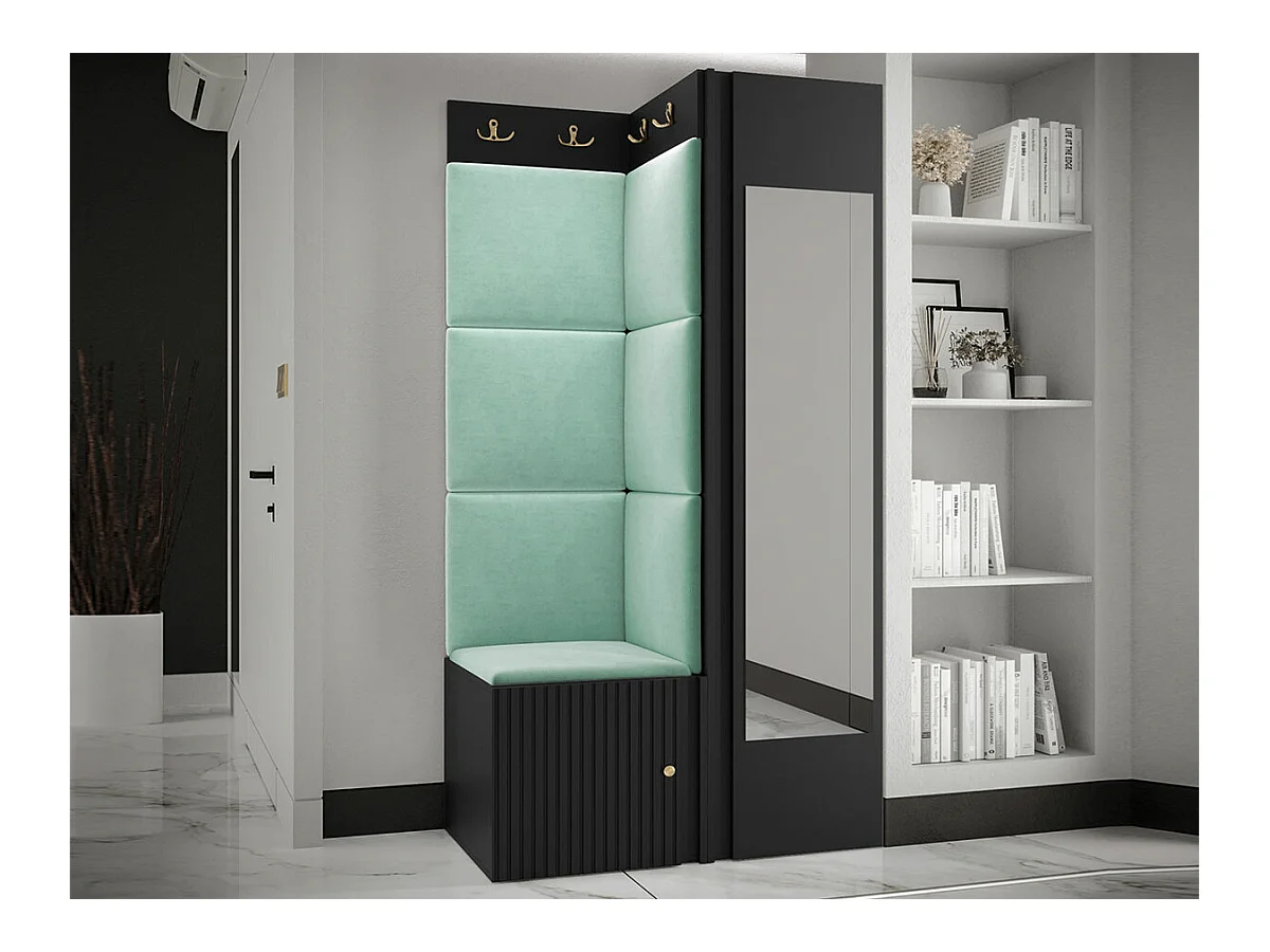 Meuble d'entrée Hartford 391, 186x82x46cm, Miroir, Noir|Turquoise, À poser|À suspendre