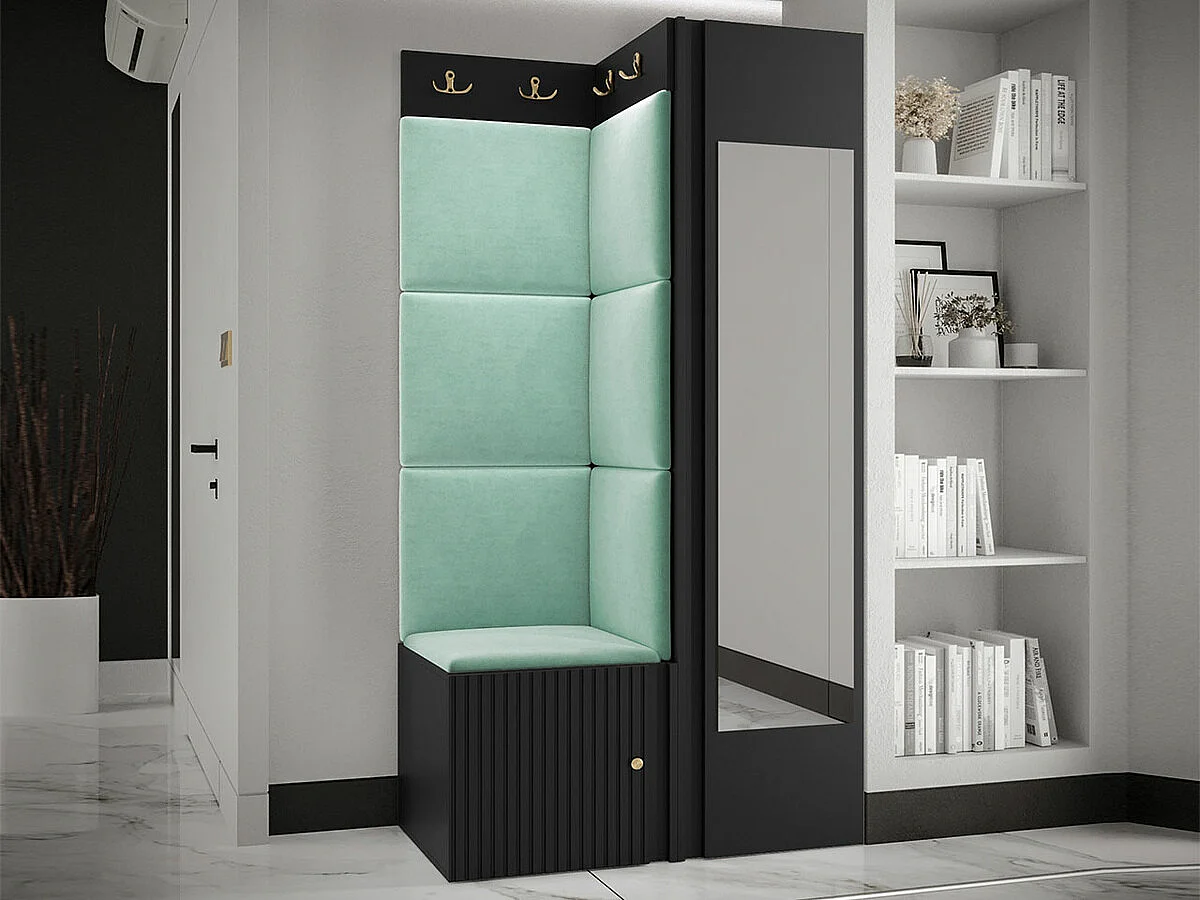 Conjunto pasillo Hartford 391, 186x82x46cm, Espejo, Turquesa|Negro