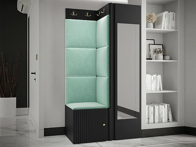 Meuble d'entrée Hartford 391, 186x82x46cm, Disponible, Turquoise|Noir, Murale|À poser