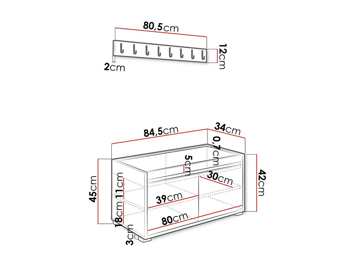 Meuble d'entrée Comfivo 388, Blanc, Stratifié, Murale|À poser