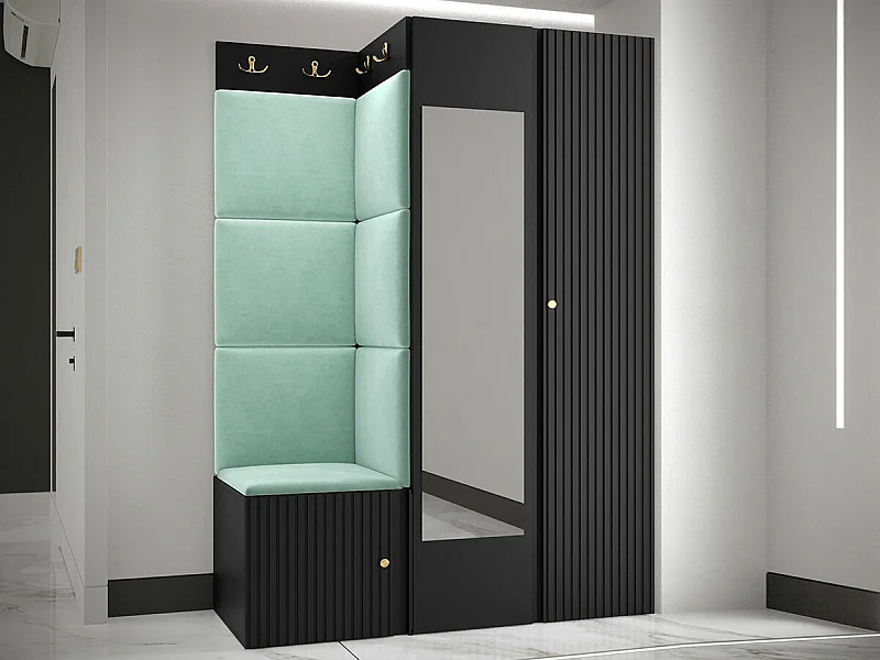 Conjunto pasillo Hartford 388, 186x116x46cm, Espejo, Turquesa|Negro