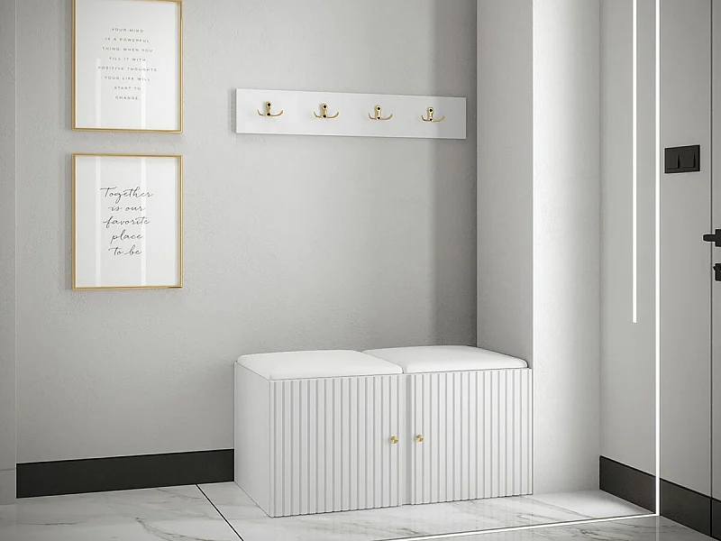 Conjunto pasillo Hartford 384, 84x44cm, Blanco, Cuero ecológico|MDF|Aglomerado laminado