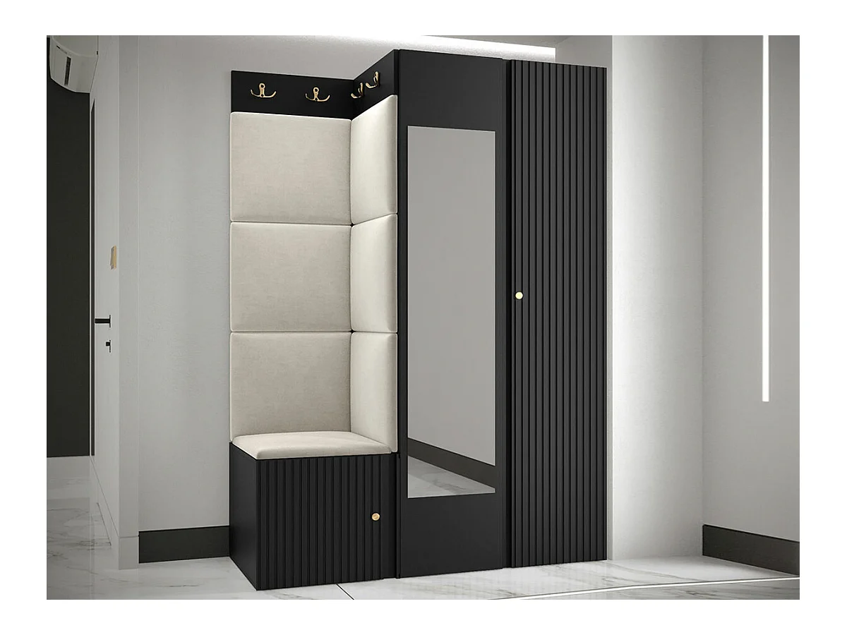 Conjunto pasillo Hartford 388, 186x116x46cm, Espejo, De color marrón claro|Negro