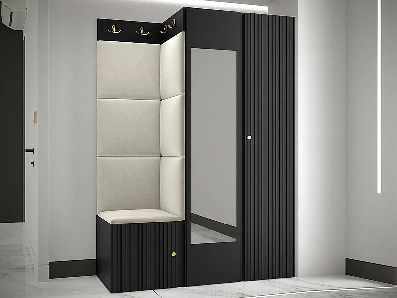 Conjunto pasillo Hartford 388, 186x116x46cm, Espejo, De color marrón claro|Negro