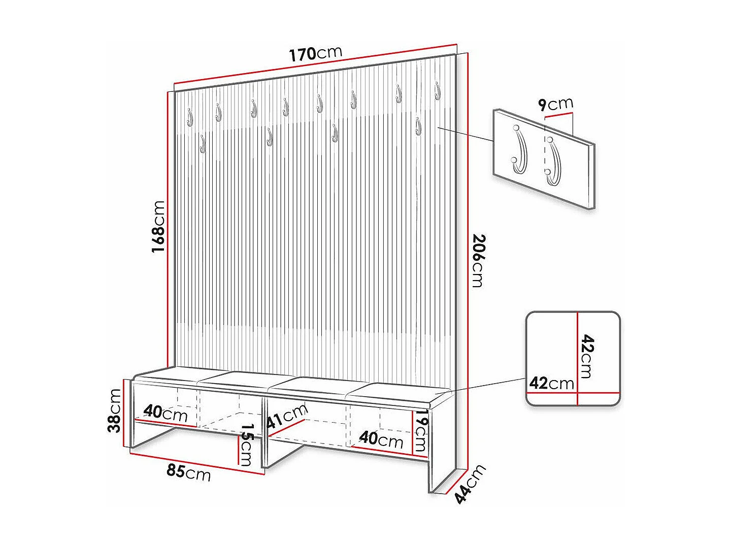 Conjunto pasillo Hartford 485, 206x170x44cm, Tapiz|Aglomerado laminado, Colocada