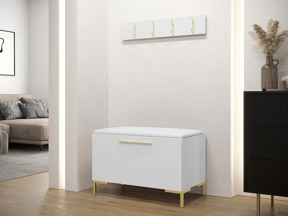 Set mobili da ingresso Hartford F108, 84x44cm, Bianco, Truciolare laminato|Eco pelle