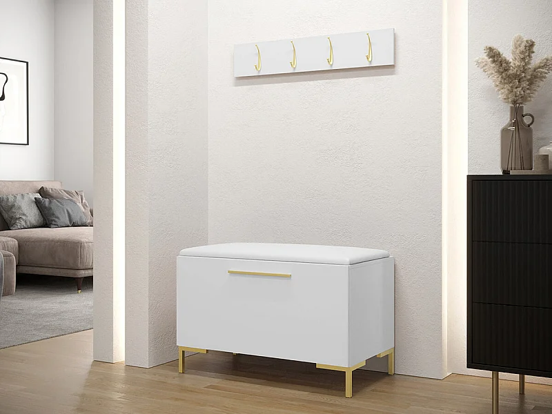 Set mobili da ingresso Hartford F108, 84x44cm, Bianco, Truciolare laminato|Eco pelle