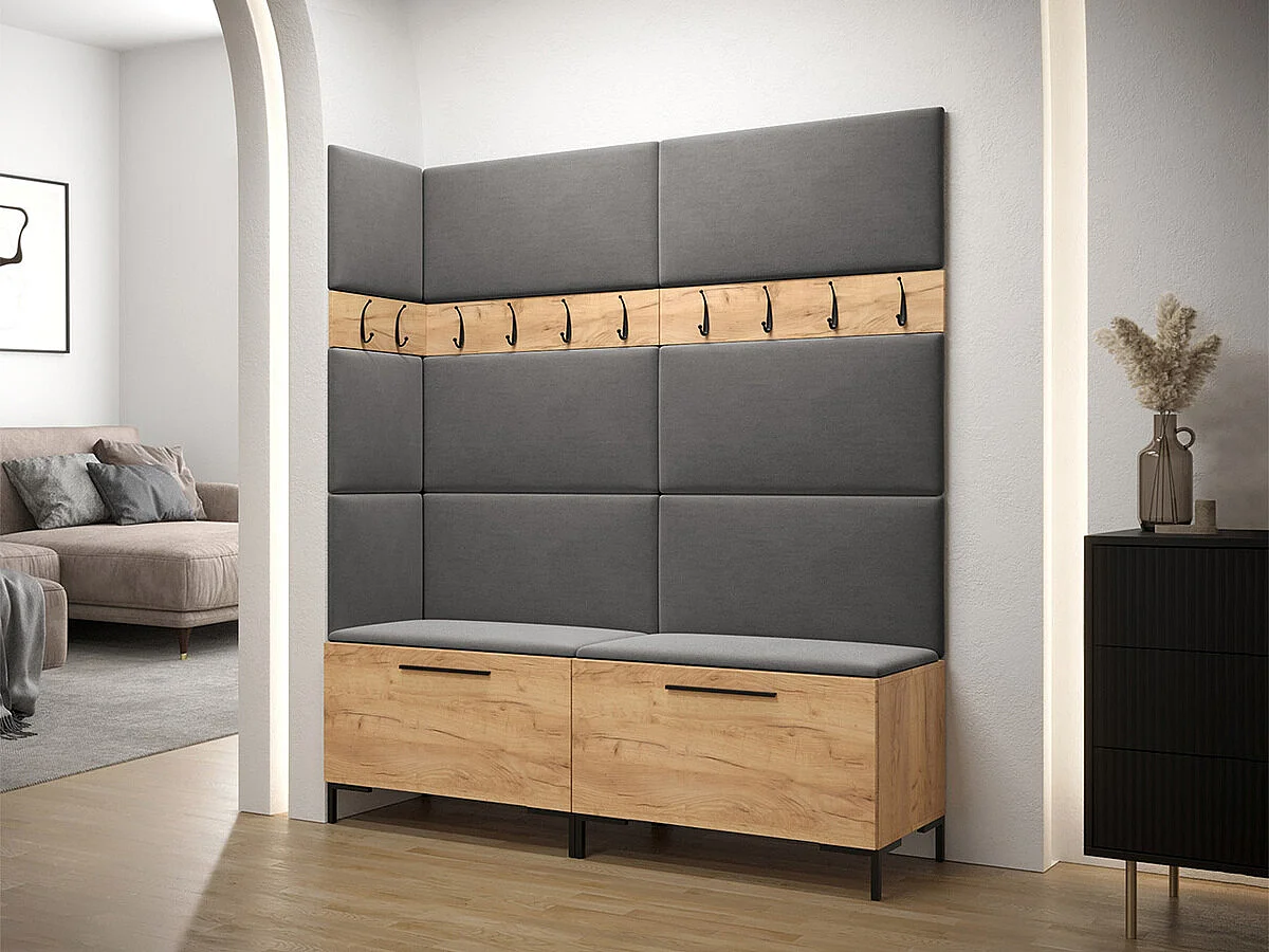 Meuble d'entrée Tivsoa 104, 196x168x46cm, Craft chêne, Tissu|Stratifié, À poser|Murale