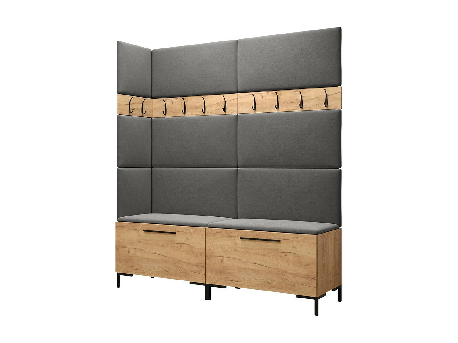 Meuble d'entrée Tivsoa 104, 196x168x46cm, Craft chêne, Tissu|Stratifié, À poser|Murale