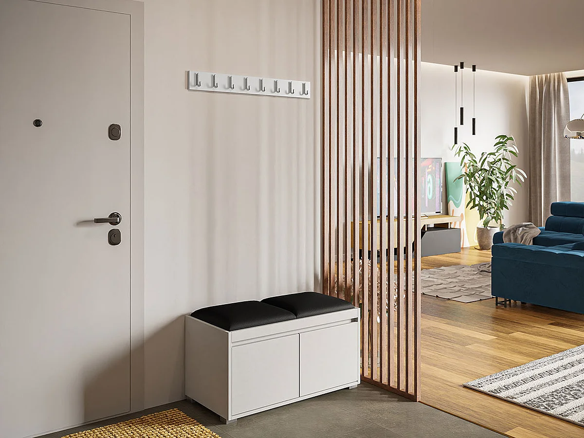 Set mobili da ingresso Trenton 127, 85x34cm, Bianco, Eco pelle|Truciolare laminato