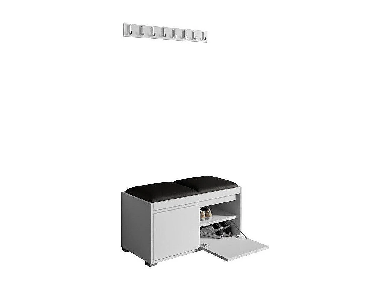 Set mobili da ingresso Trenton 127, 85x34cm, Bianco, Eco pelle|Truciolare laminato