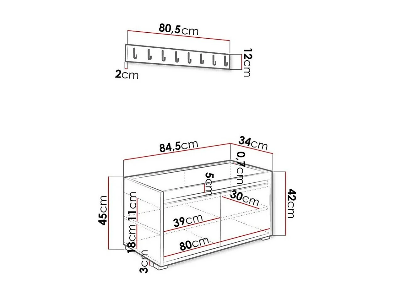 Set mobili da ingresso Trenton 127, 85x34cm, Bianco, Eco pelle|Truciolare laminato