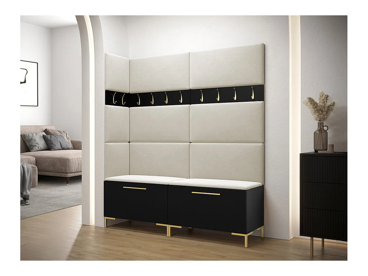 Meuble d'entrée Tivsoa 104, 196x168x46cm, Noir, Tapisserie|Stratifié, À suspendre|À poser