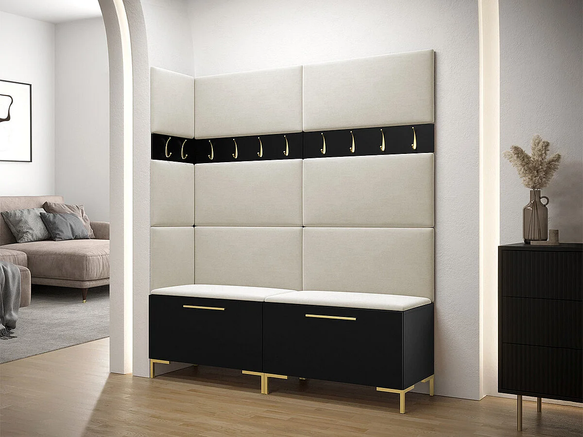 Meuble d'entrée Tivsoa 104, 196x168x46cm, Noir, Stratifié|Tissu, À poser|Murale