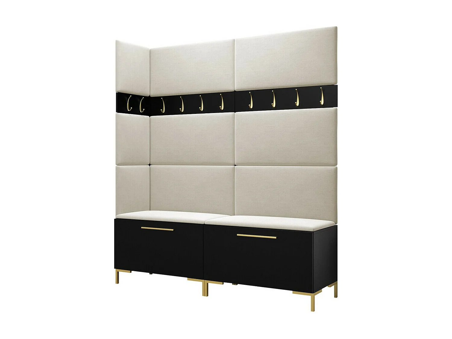 Meuble d'entrée Tivsoa 104, 196x168x46cm, Noir, Stratifié|Tissu, À poser|Murale