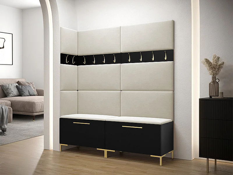 Meuble d'entrée Tivsoa 104, 196x168x46cm, Noir, Stratifié|Tissu, À poser|Murale