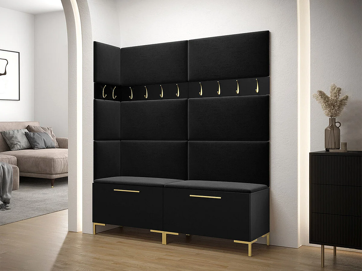 Meuble d'entrée Tivsoa 104, 196x168x46cm, Noir, Tissu|Stratifié, À poser|Murale