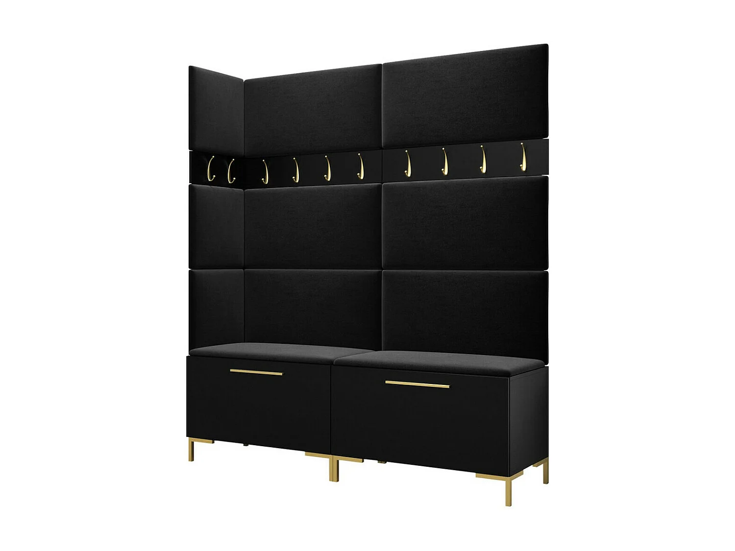 Meuble d'entrée Tivsoa 104, 196x168x46cm, Noir, Tissu|Stratifié, À poser|Murale