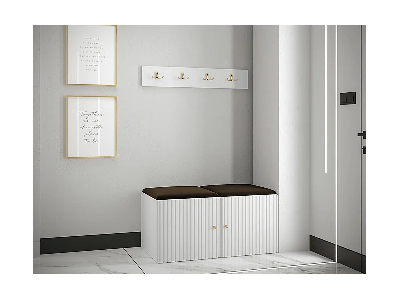 Meuble d'entrée Hartford 384, Blanc|Marron, Tapisserie|MDF|Stratifié, À poser|À suspendre