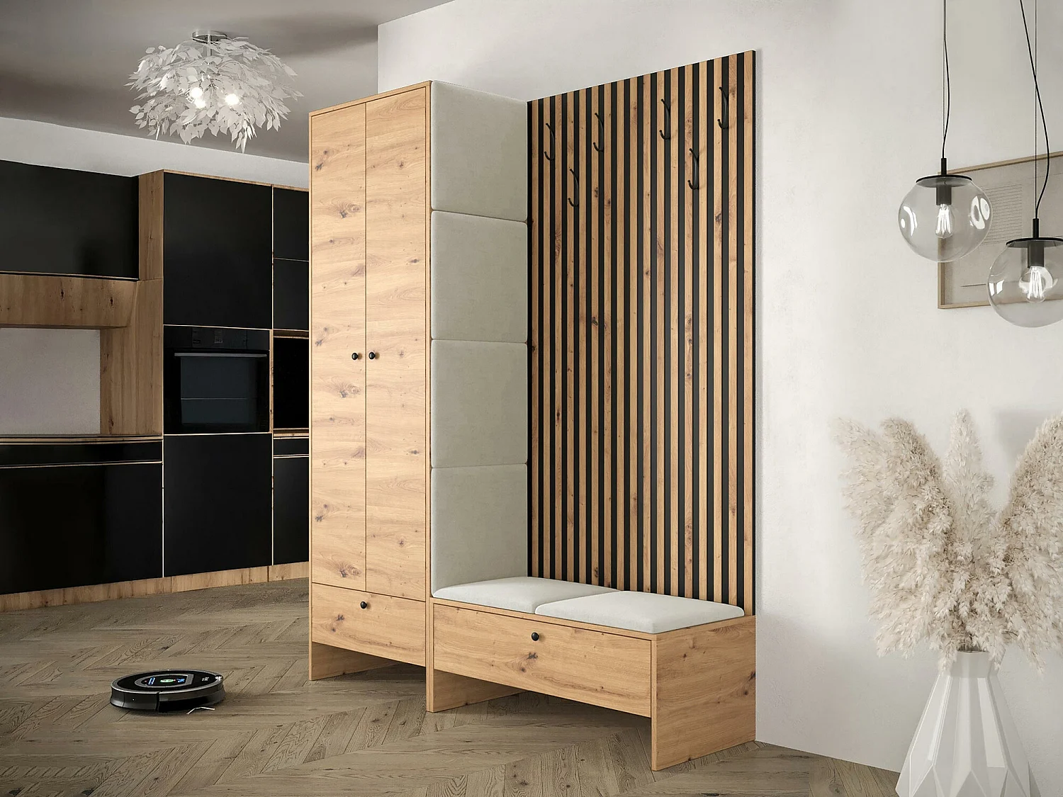 Conjunto pasillo Hartford 320, 206x145x44cm, Roble Artisan|De color marrón claro