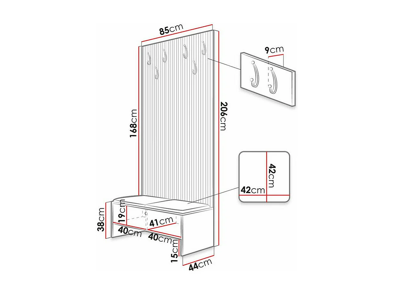 Conjunto para corredor Hartford 321, Colocado, 21x9x4cm