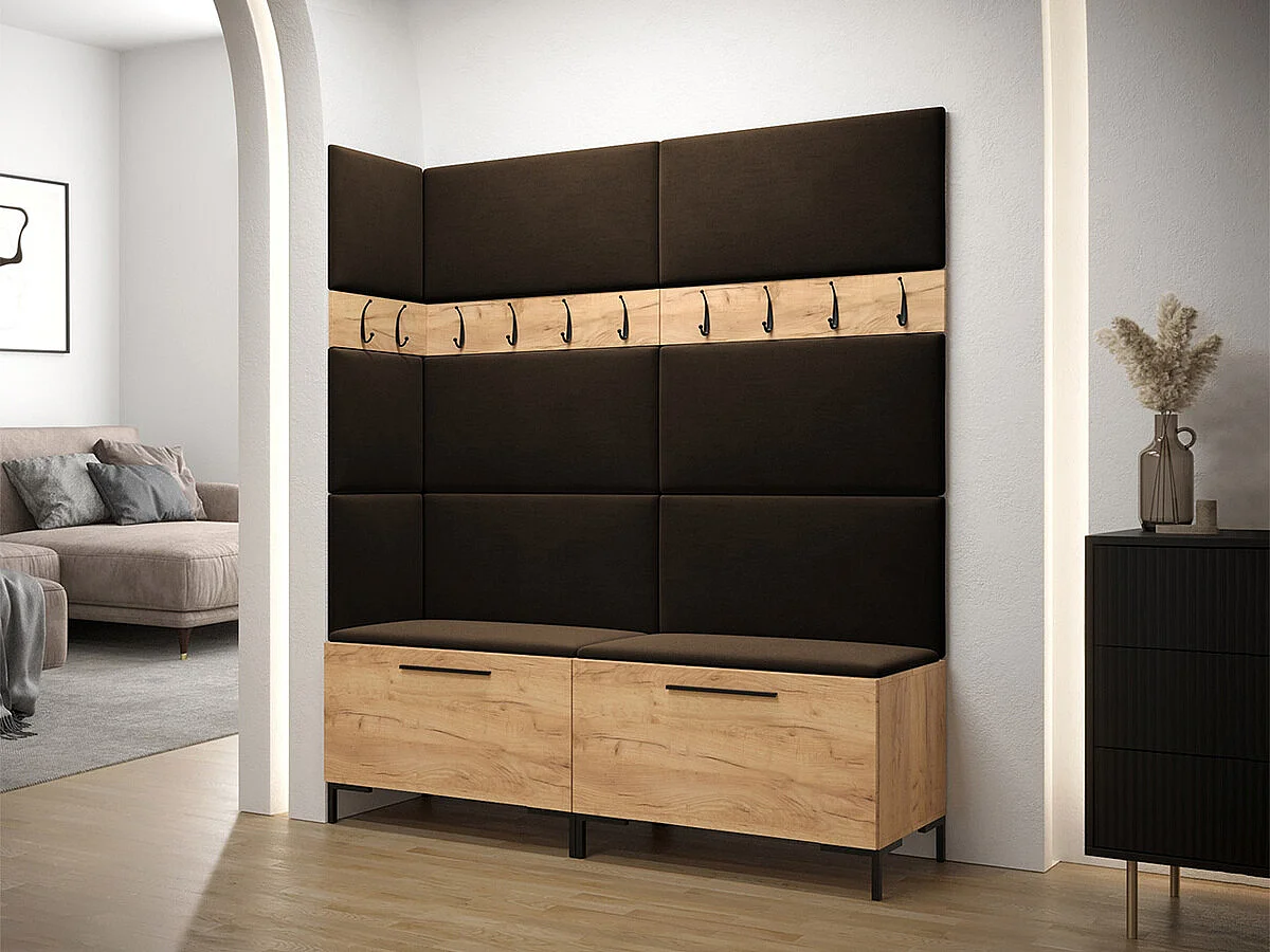 Meuble d'entrée Tivsoa 104, 196x168x46cm, Craft chêne|Brun foncé, Tissu|Stratifié