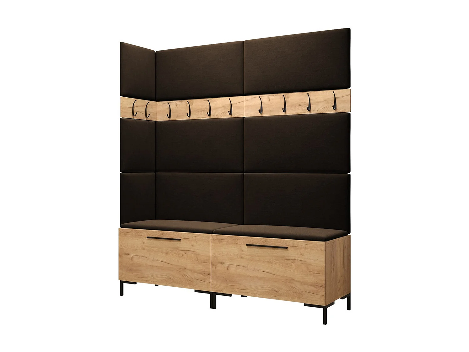 Meuble d'entrée Tivsoa 104, 196x168x46cm, Craft chêne|Brun foncé, Tissu|Stratifié