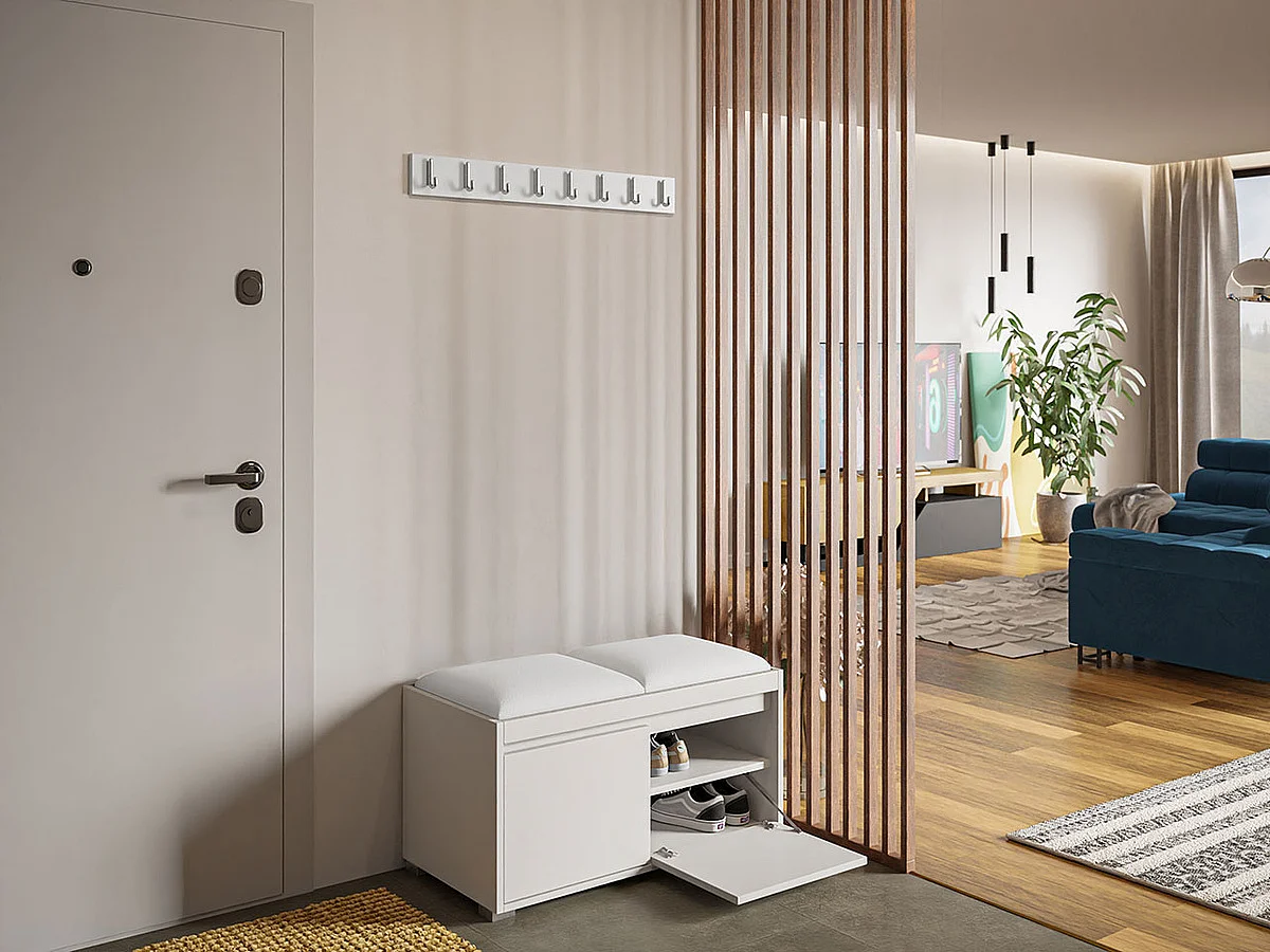 Set mobili da ingresso Trenton 127, 85x34cm, Bianco, Eco pelle|Truciolare laminato