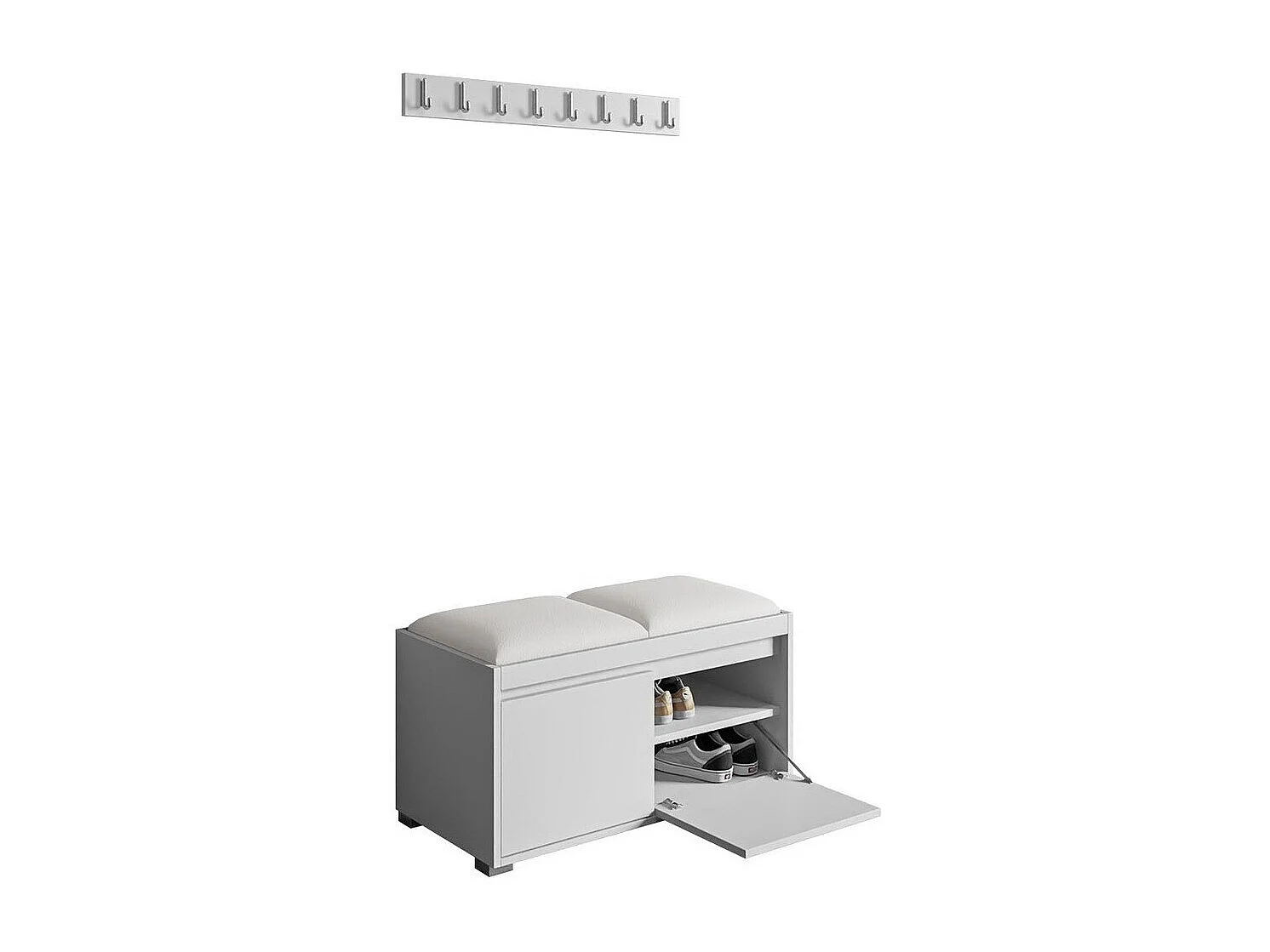 Set mobili da ingresso Trenton 127, 85x34cm, Bianco, Eco pelle|Truciolare laminato