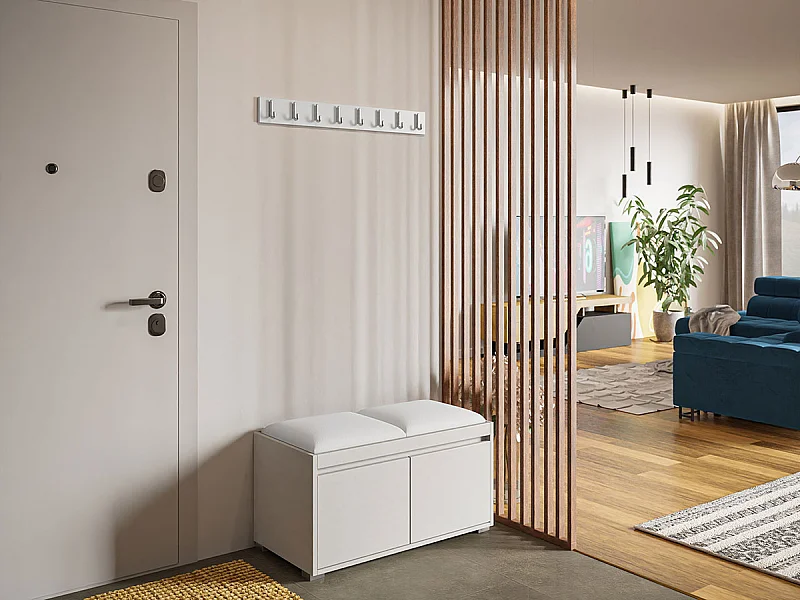 Set mobili da ingresso Trenton 127, 85x34cm, Bianco, Eco pelle|Truciolare laminato