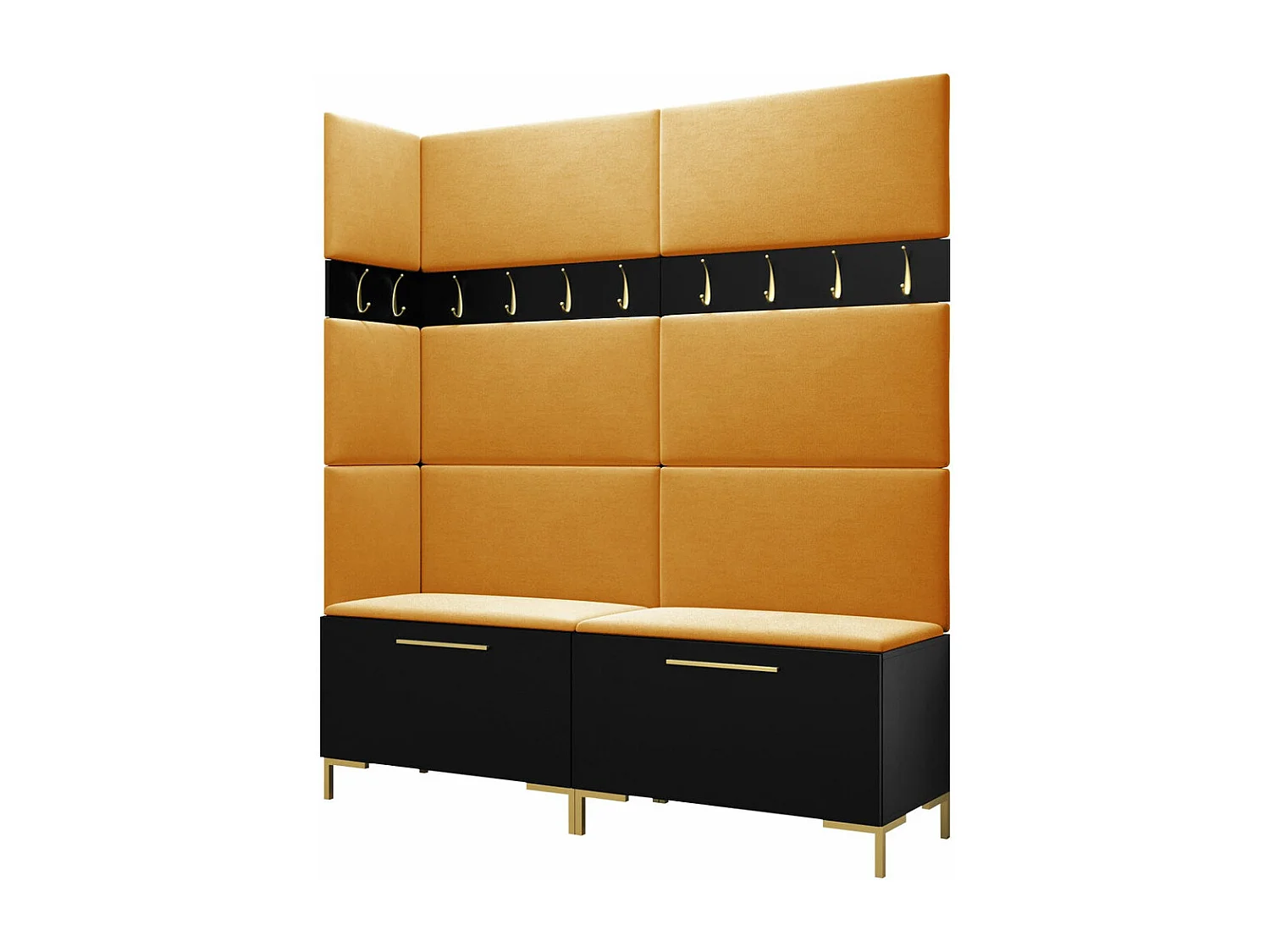 Set mobili da ingresso Hartford F104, 196x168x46cm, Nero, Arazzo|Truciolare laminato