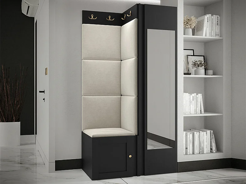 Conjunto pasillo Hartford 382, 186x82x46cm, Espejo, De color marrón claro|Negro