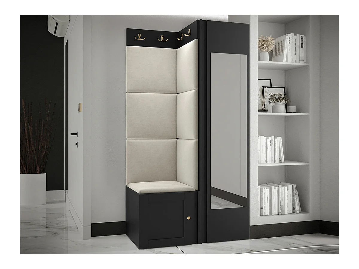 Conjunto pasillo Hartford 382, 186x82x46cm, Espejo, De color marrón claro|Negro