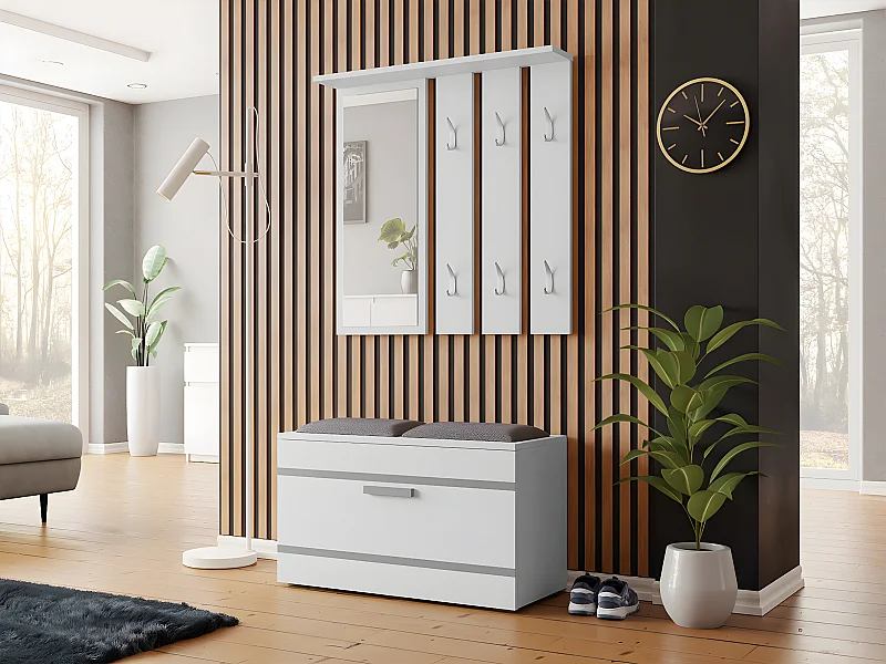 Meuble d'entrée Mandeville 103, Disponible, Blanc, Stratifié, Murale|À poser